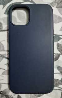 Capa iPhone 13 semi-rígida, em pele, cor azul escura