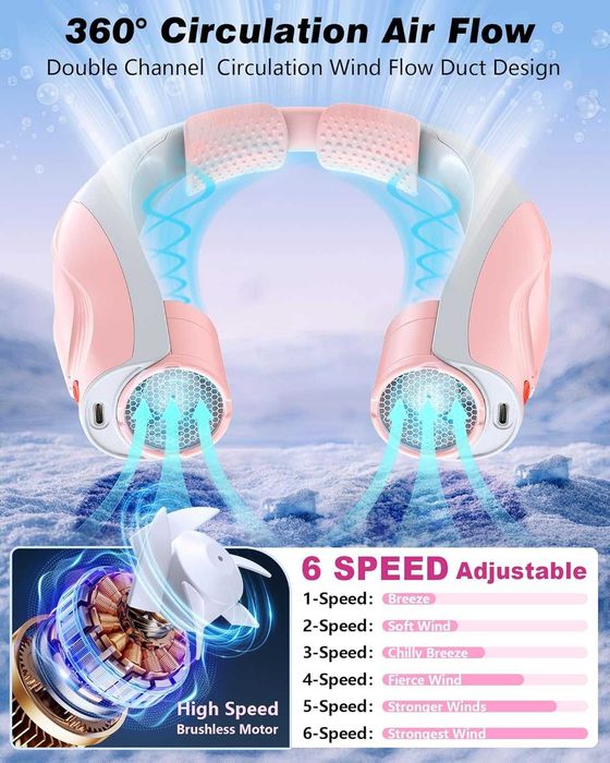 Wentylator na szyję, kark przenośny wentylator 6000 mAh USB-C, cichy