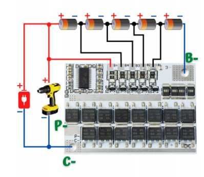 Ładowarka Moduł BMS 5S Li-Ion 100A 18 V - 21 V balanser 5 OGNIW 18650