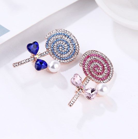 Stylowa Broszka Lizak Z Kryształkami I Perłą Różowy