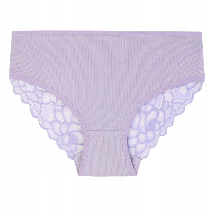 Figi Majtki Damskie Prążkowane Koronkowy Tył 3-Szt Kolorowe Moraj Xxl