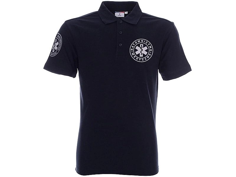 Koszulka Polo ratownicza granatowa męska odblaskowa FUNKCYJNA - nadruk