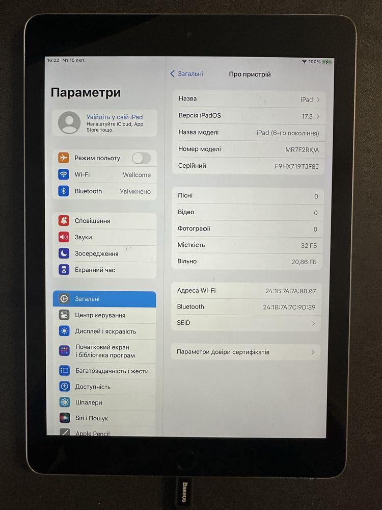 iPad 6 2018 32gb Wi-Fi a1893 Space Grey