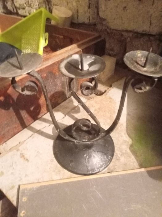 Świecznik drewniany  i metalowy