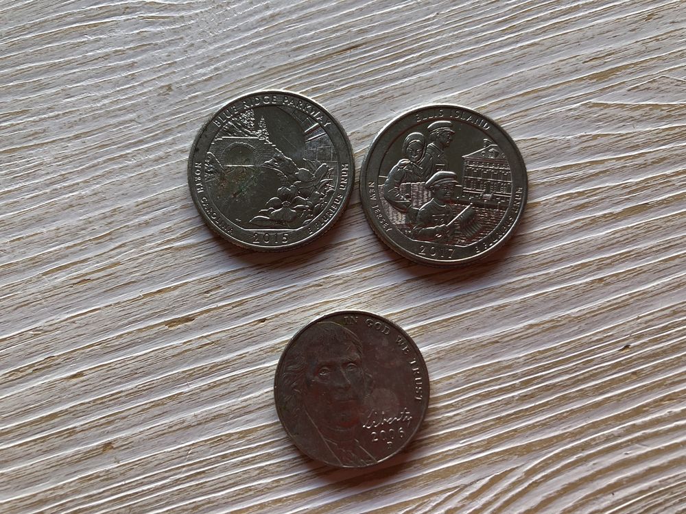 Монети центи quarter dollar, five cents
