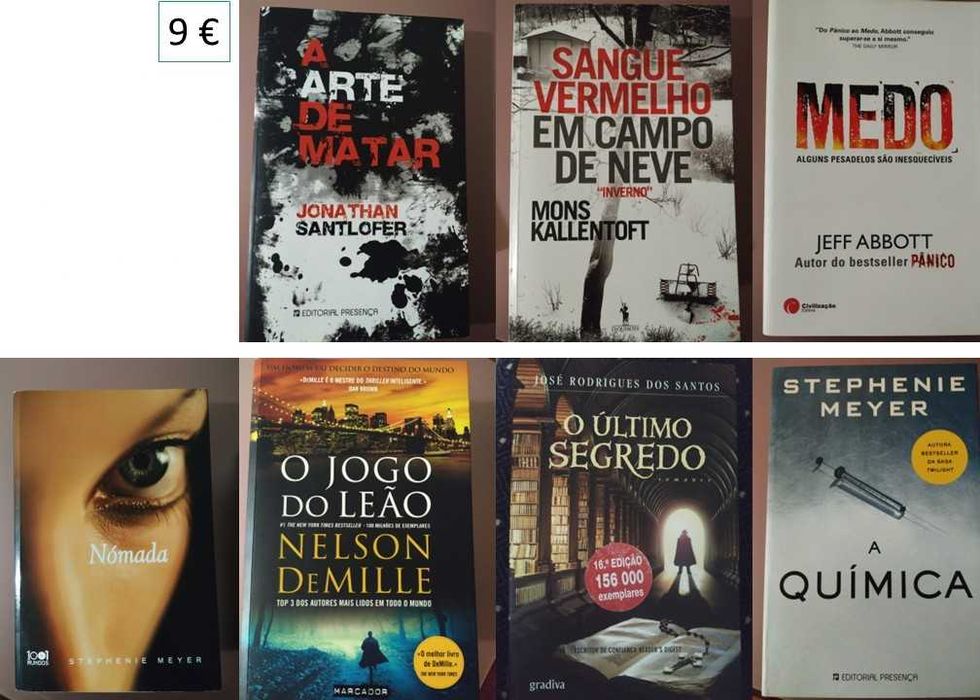 Livros de receitas, saúde, clássicos, policiais