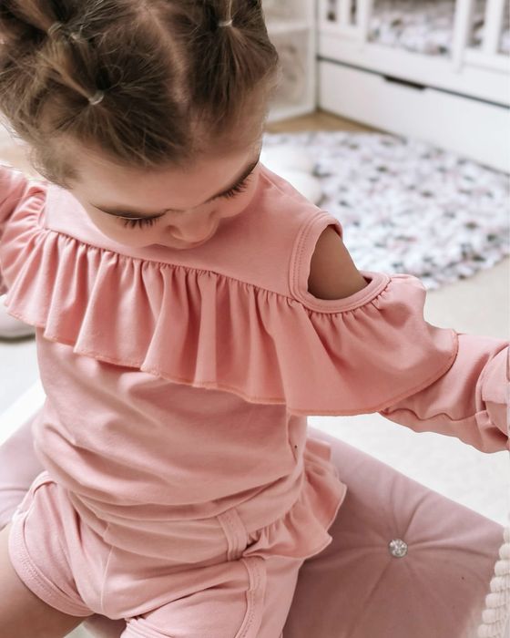 Zula Handmade nowość dresik pudrowy dres bluza+szorty 122 cm