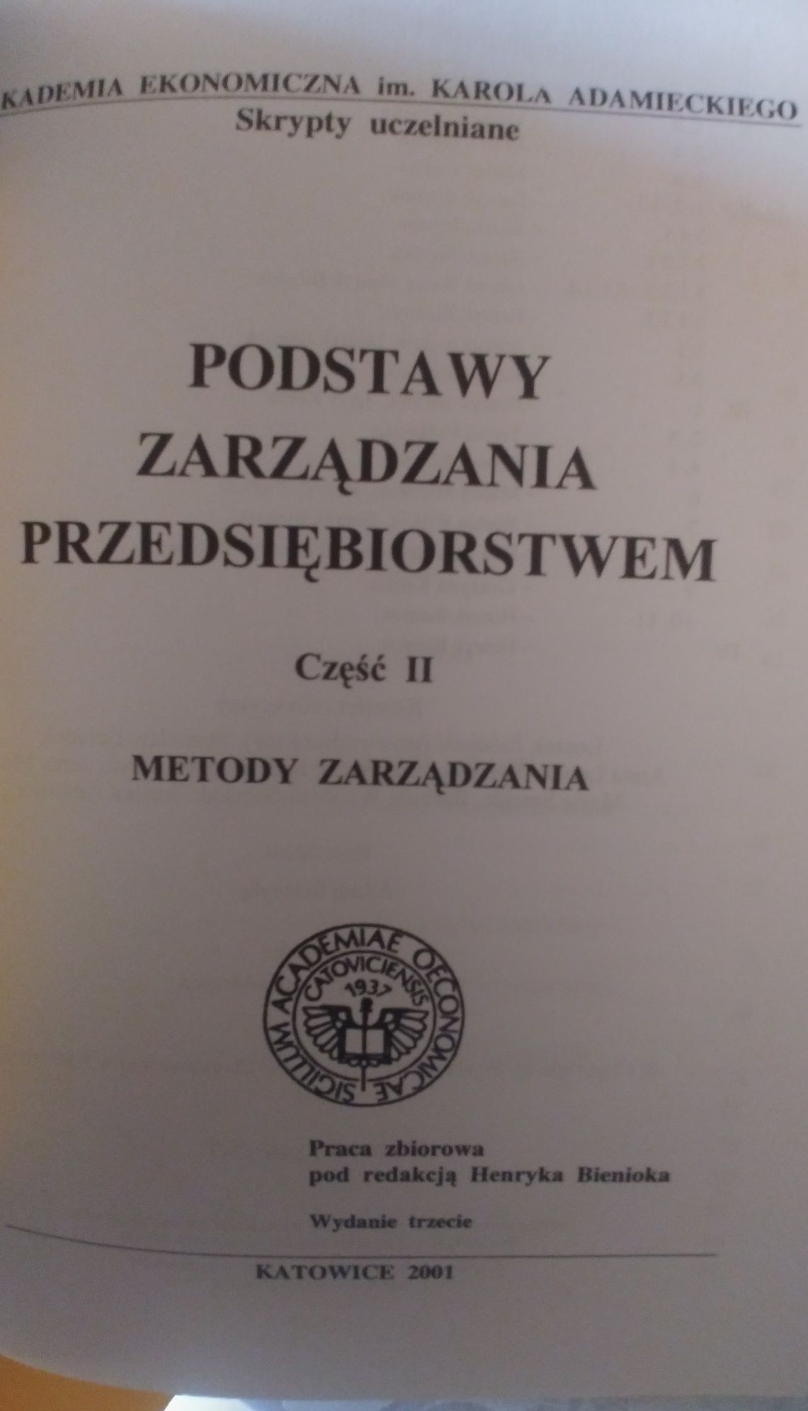 Podstawy zarządzania przedsiębiorstwem Skrypty uczelniane H.Bieniok