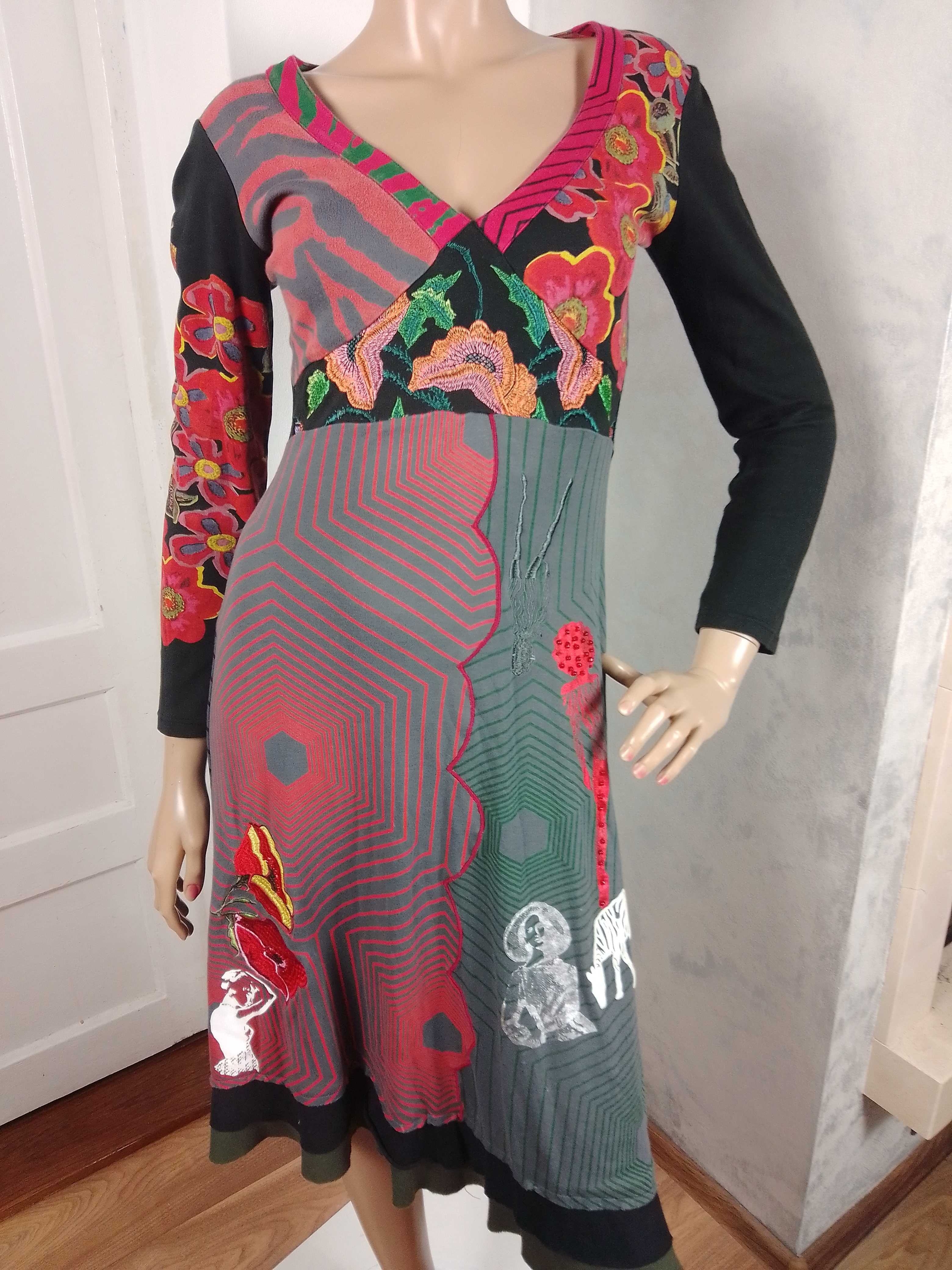 Desigual jesienna sukienka boho vintage M