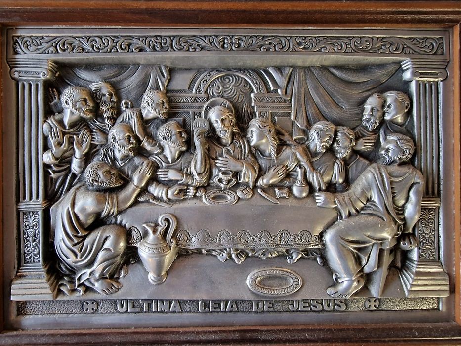Quadro Decorativo da Última Ceia 50x38cm - Metal com Moldura Madeira
