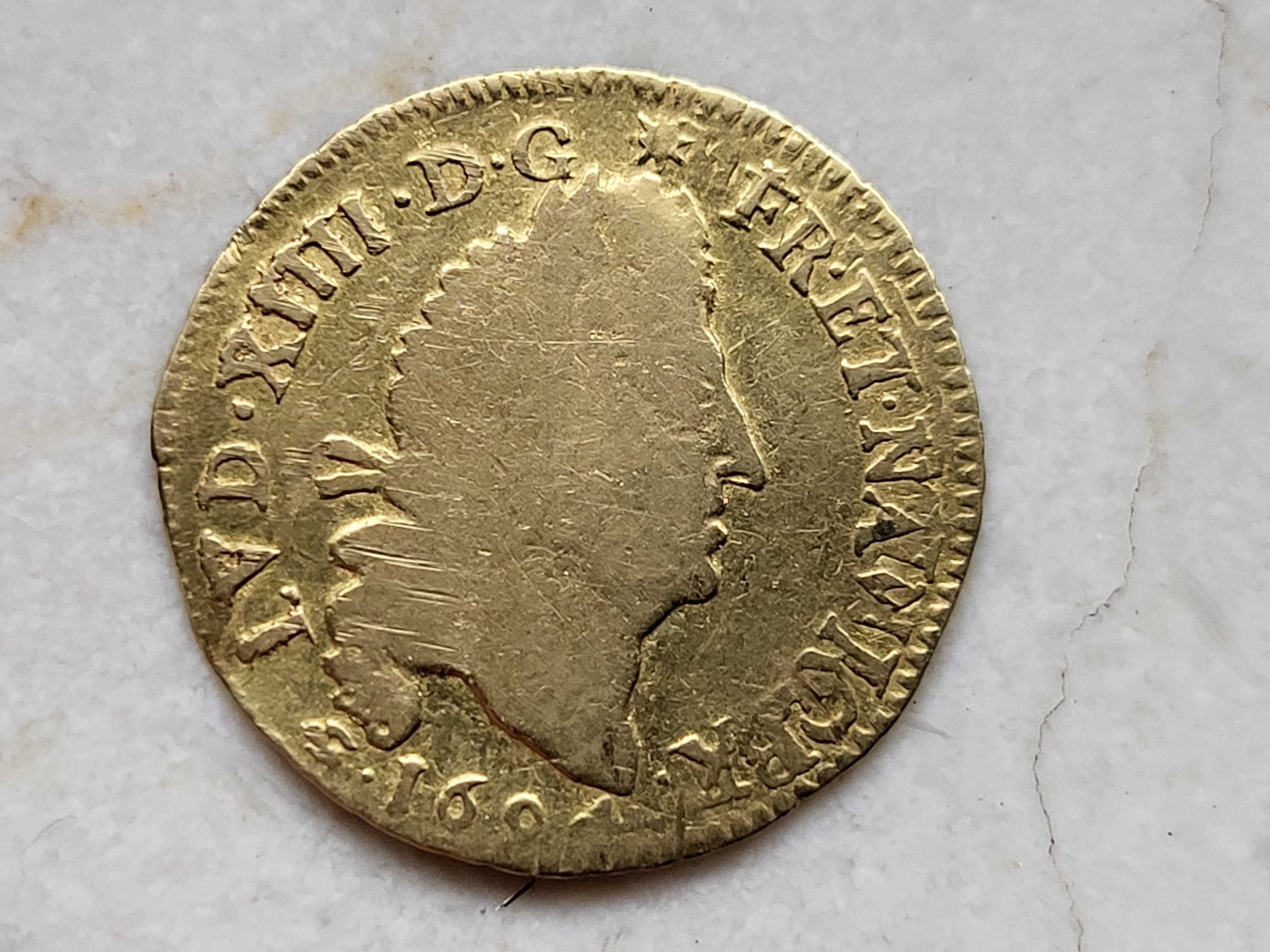 Francja 1/2 Louis XIV D ́or aux 4 L 1694 D Lyon  złota moneta