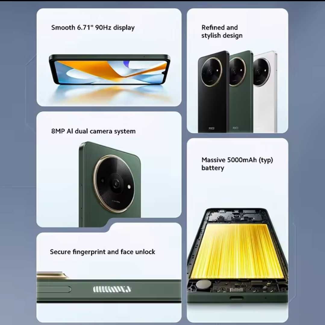 Смартфон POCO C61 3/64, екран 6.71″ 8 ядер, Android 14, 5000мАг Xiaomi