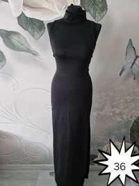 Długa czarna wieczorowa suknia dopasowana maxi 36 S