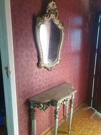 Mesa e Espelho de entrada trabalhados Vintage