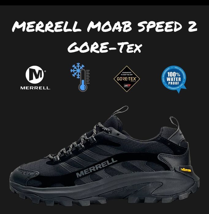 Чоловічі кросівки Merrell Moab Speed 2 GTX Black Чорні 

Топ якість AA