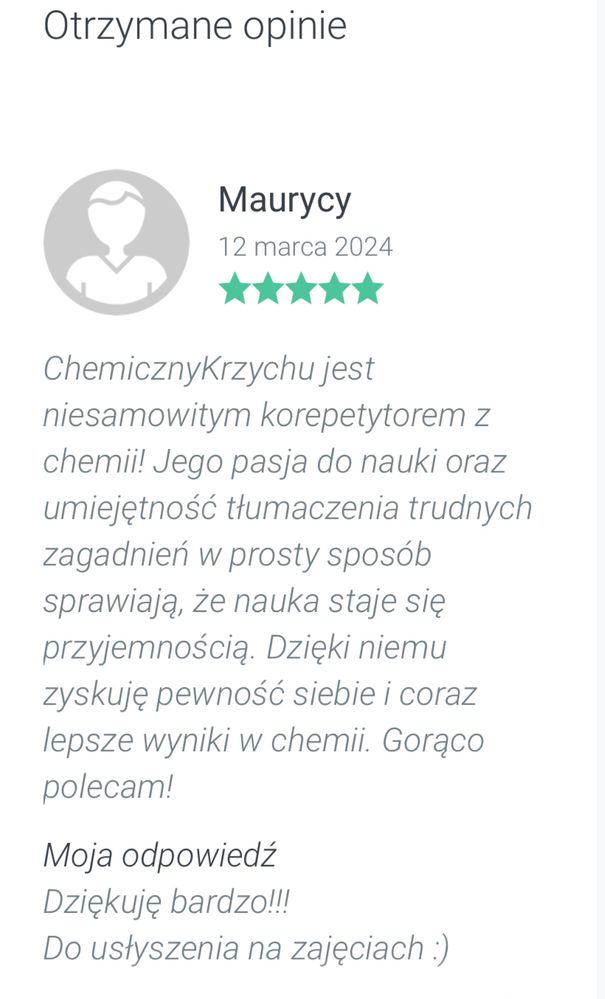 Korepetycje chemia stacjonarnie/online/dojazd szkoła podstawowa/liceum