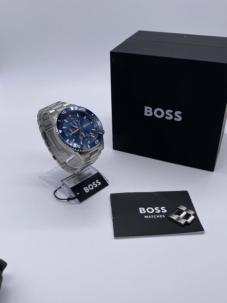 Zegarek Męski Hugo Boss Boss Admiral Srebrny Niebieska tarcza Premium