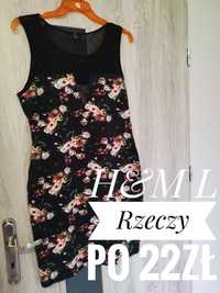 Czarna sukienka w kwiaty i z siateczką H&M L