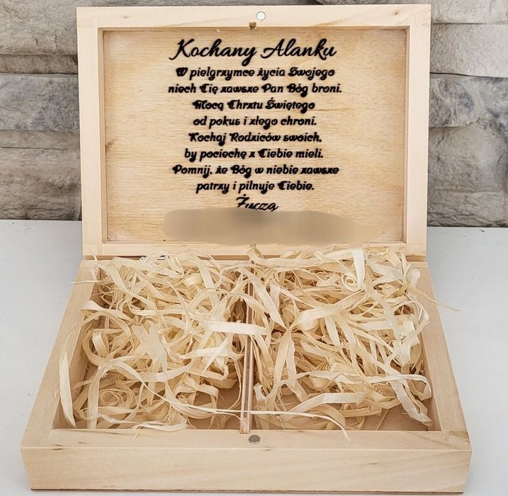 Pamiątka Chrztu Świętego chłopca Grawer ze zdjęcia pudełko upominek