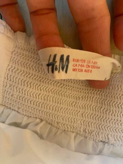 Biała letnia sukienka dziewczęca H&M rozmiar 128