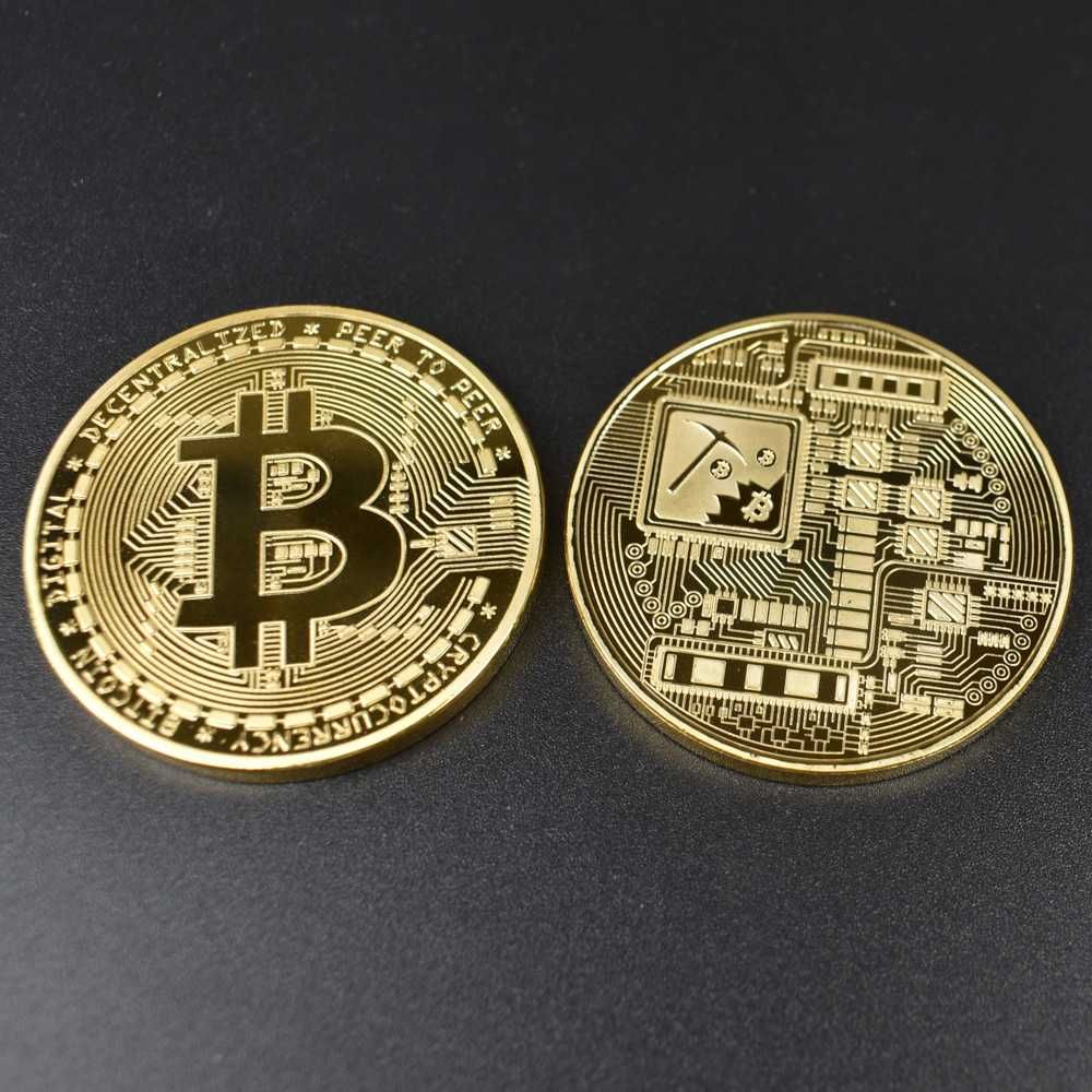 Pozłacana, kolekcjonerska moneta Bitcoin
