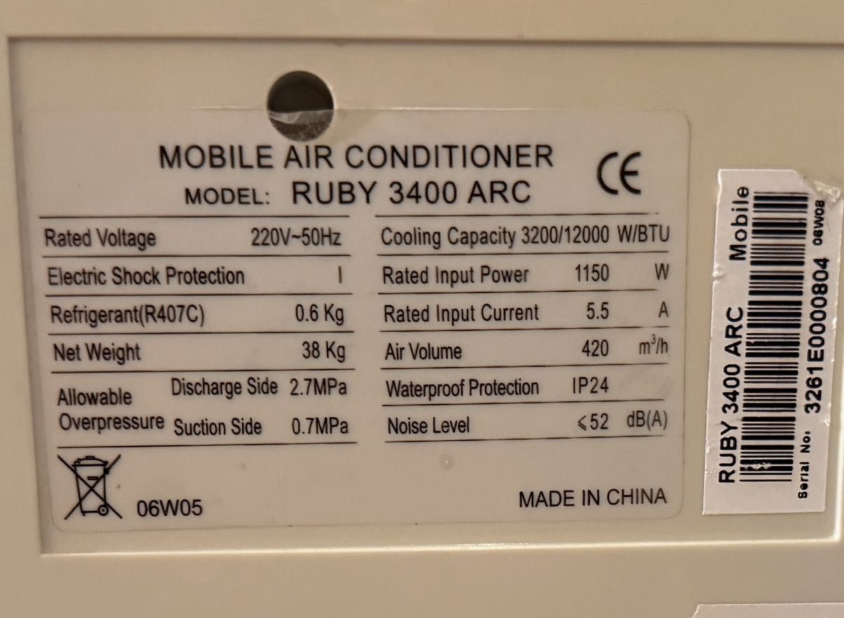 Klimatyzator przenośny RUBY 3400 ARC