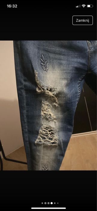 Spodnie jeansowe gumowane z dziurami rozmiar XL