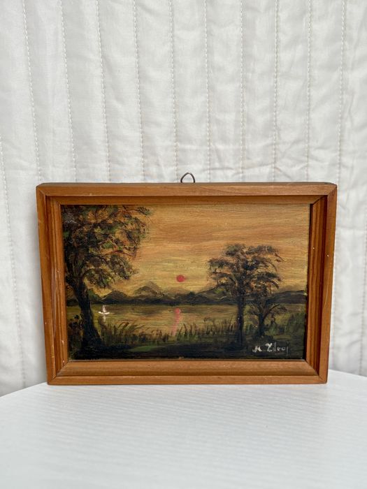 Obrazek olejny vintage w ramce