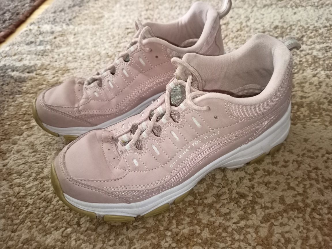Buty sportowe, różowo - białe na podwyższeniu, dziewczęce