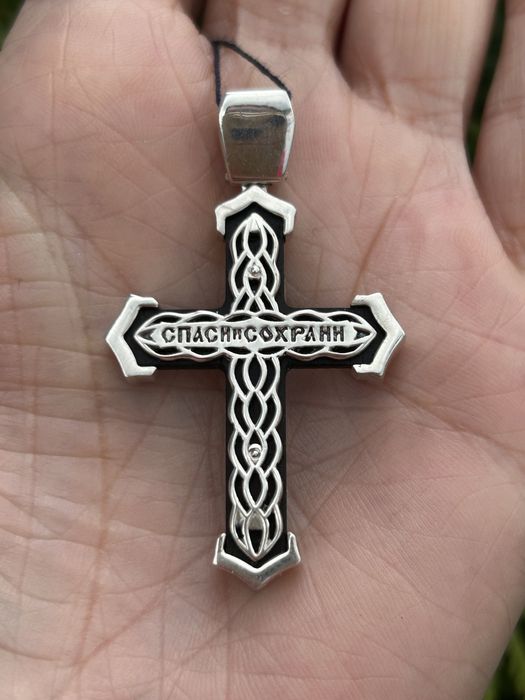 Новий срібний хрестик з ебеновим деревом, срібло 925 проба