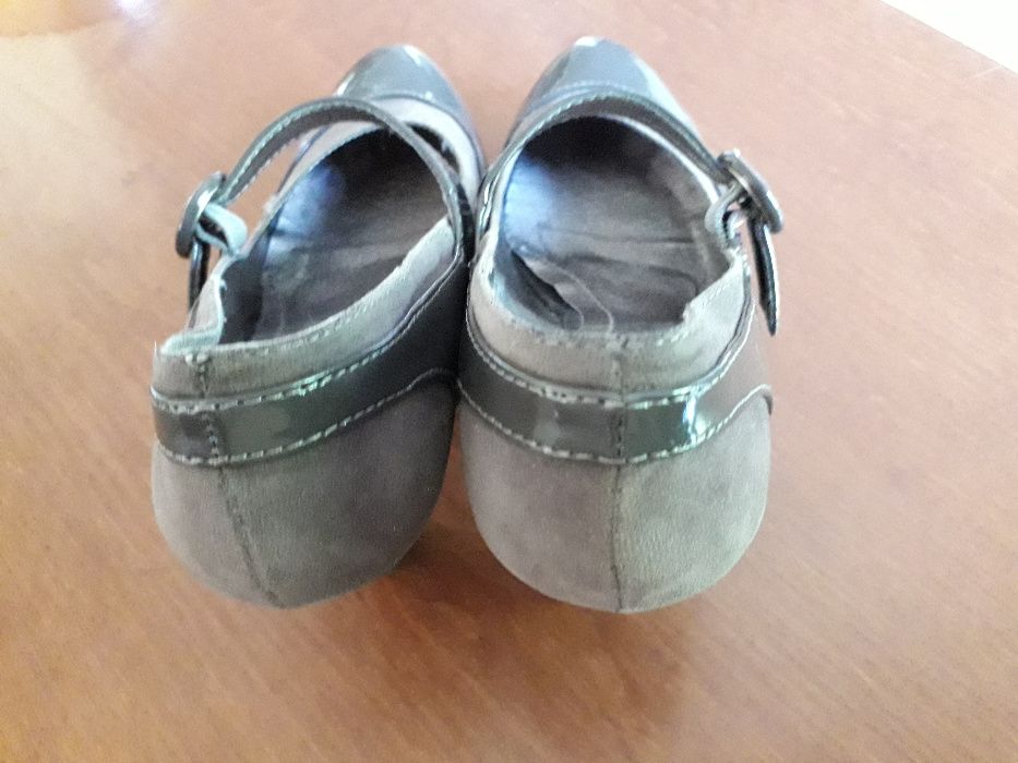Szare buty czółenka szpilki z paskiem - rozmiar 38