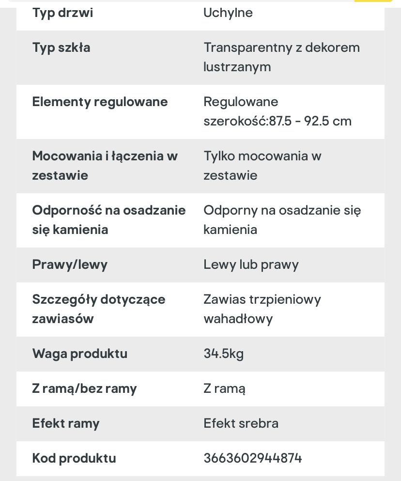 Skrzydło kabinowe 90 cm /195 cm