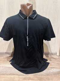 Черная мужская футболка  Paco Rabanne М поло с воротником на молнии