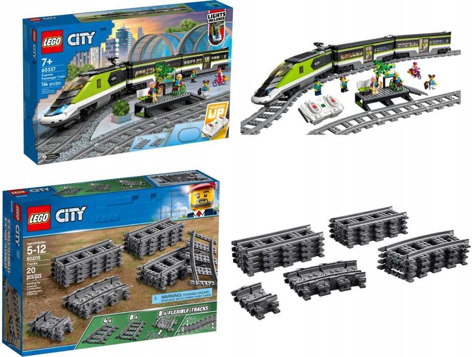 LEGO City 60337 - Ekspresowy pociąg pasażerski + LEGO City 60205 Tory