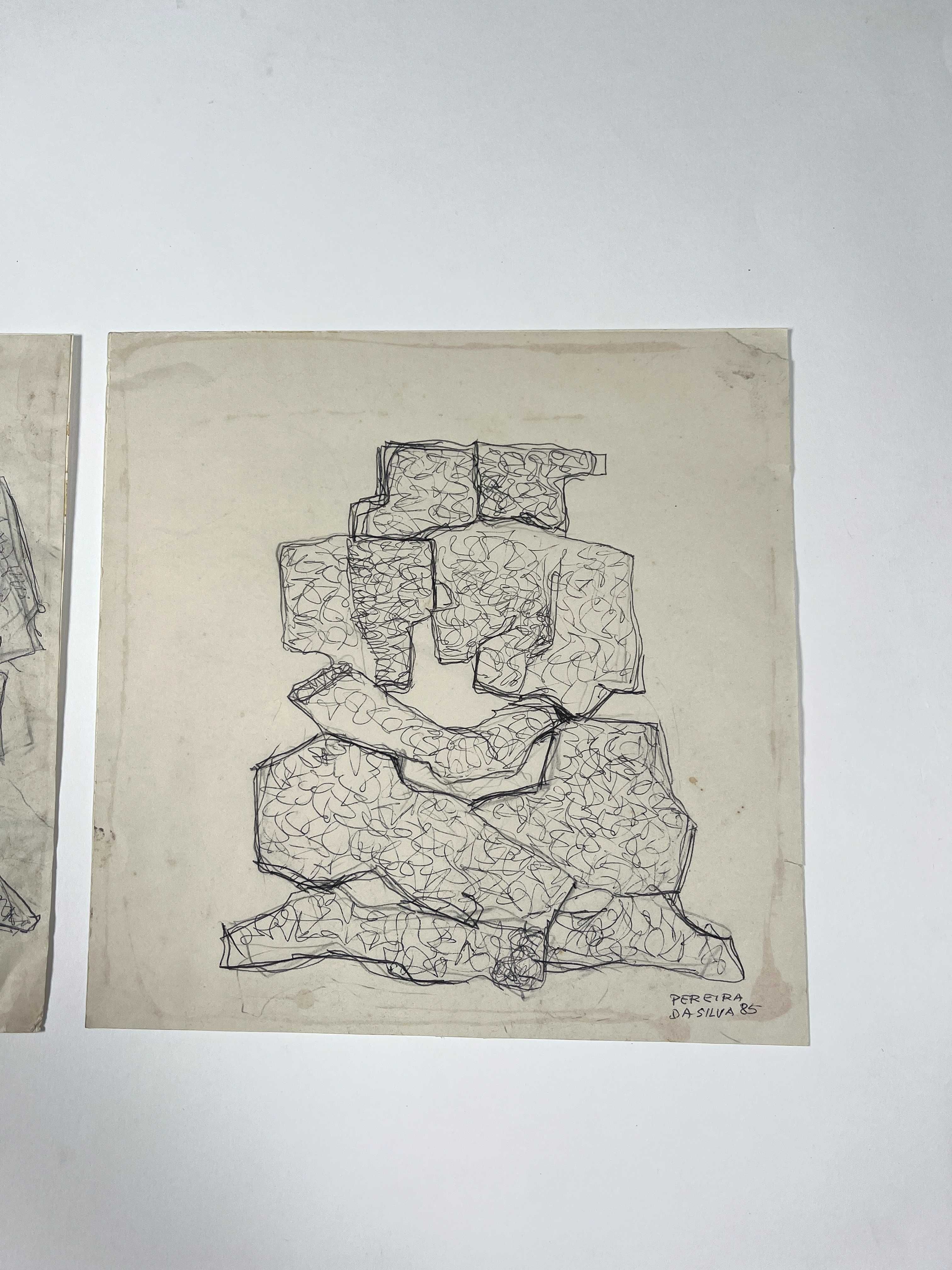 2 desenhos do escultor Manuel Pereira da Silva