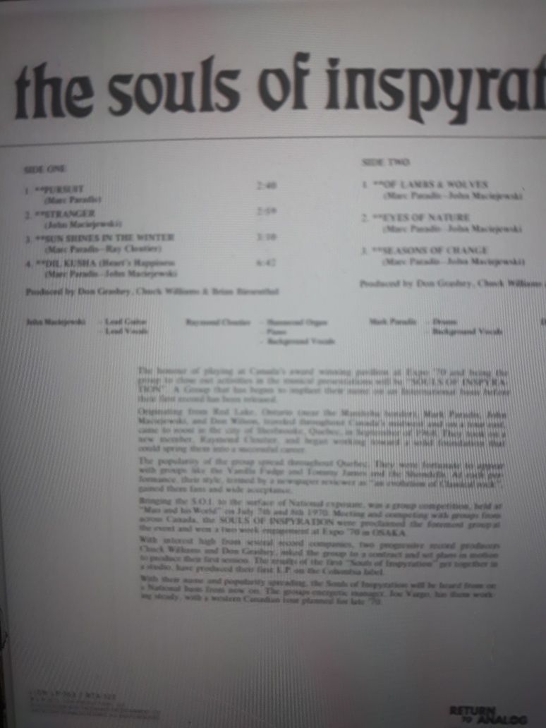 Archiwum kanadyjskiego Prog Rocka INSPYRATION- Inspyration. 1970.