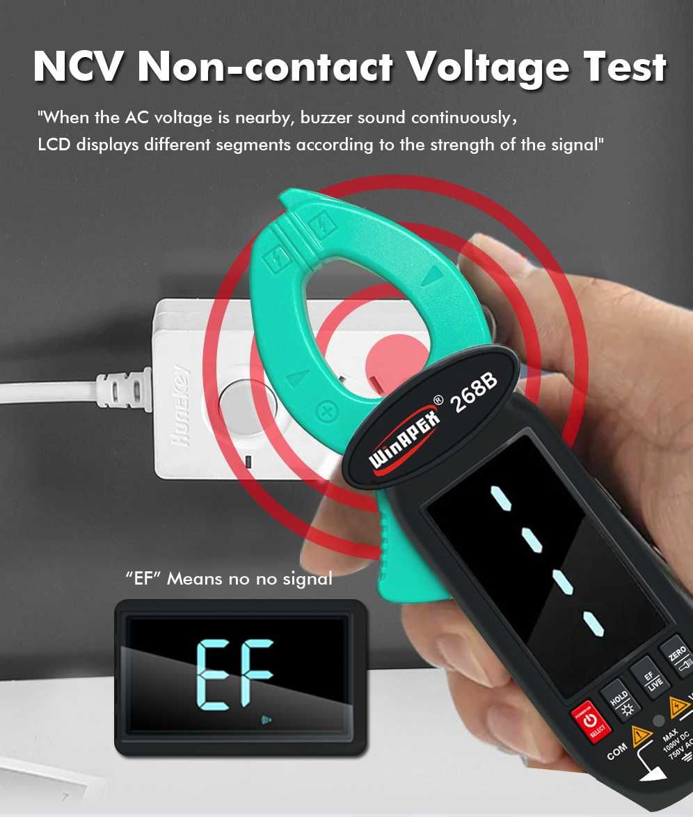 Клещи токовые WINAPEX 268B мультиметр AC/DC для дома и авто, заряд USB