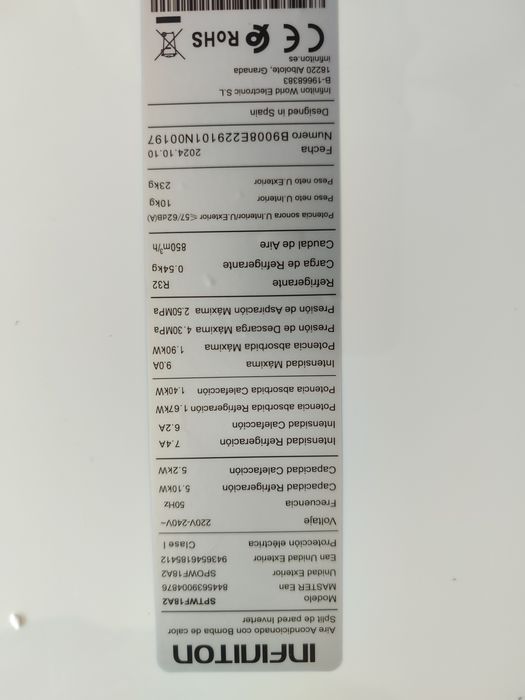 Ar condicionado 18000 btus infiniton novo