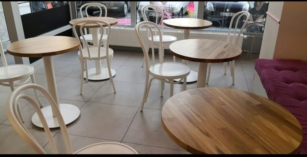 Dębowy stół do restauracji na jednej nodze stolik postument 60x60x3