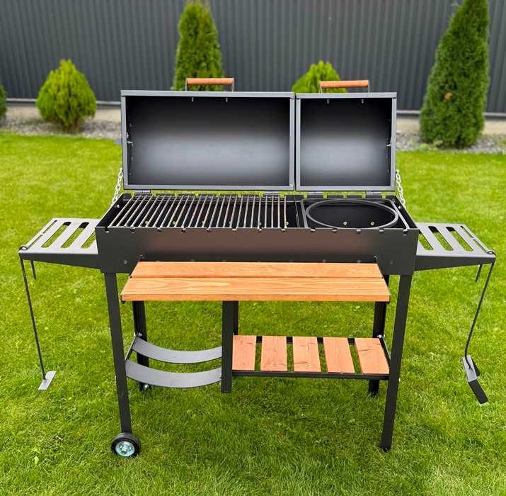 Мангал-барбекю 5 мм з дровницею і кришками - готуйте з комфортом