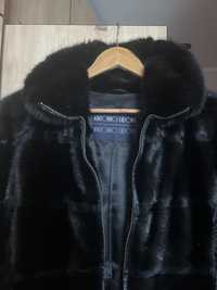 Шкіряна курточка з поперечним хутром Північноамериканської норки