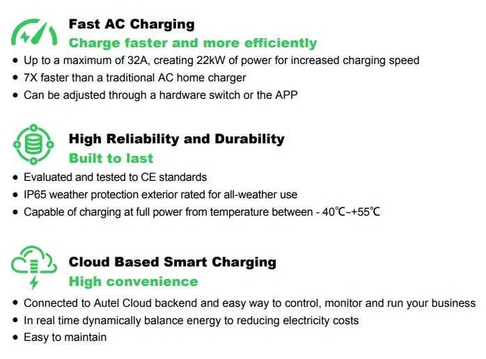Carregador Automóvel Monofásico AUTEL 7KW
