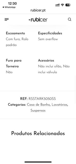 Lavatório suspenso designer Philipe Stark