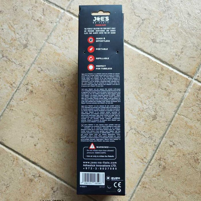 Joe's No Flats RideAir Tubless Booster 16Bar Preto - Novo