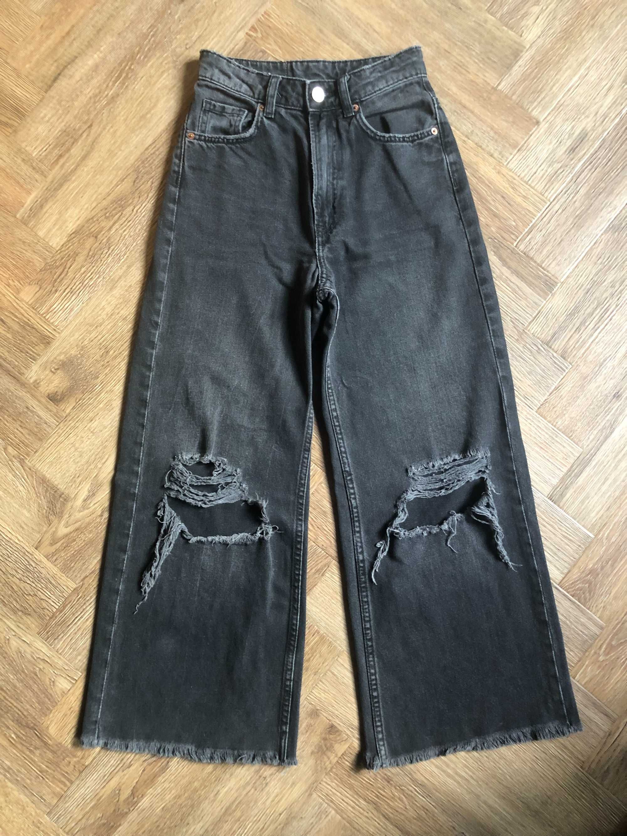H&M Divided jeansy spodnie czarne b. szerokie nogawki 32 XXS stan BDB