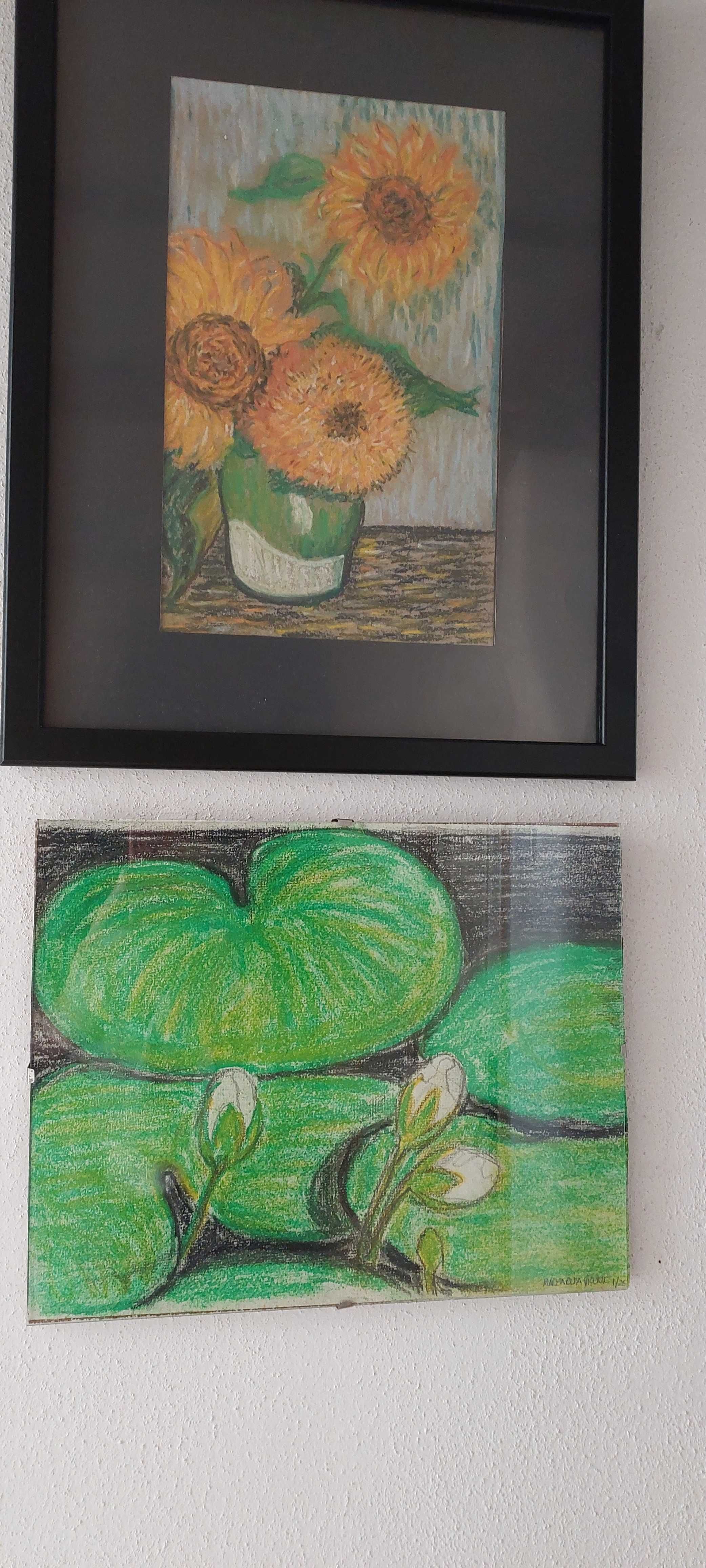 Dois quadros,pintura a pastel sobre cartão