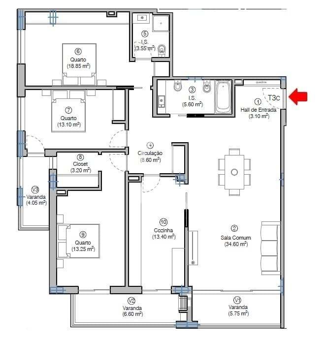Apartamento T3 c/ lugar de parque - Quinta Santa Maria - Figueira da F