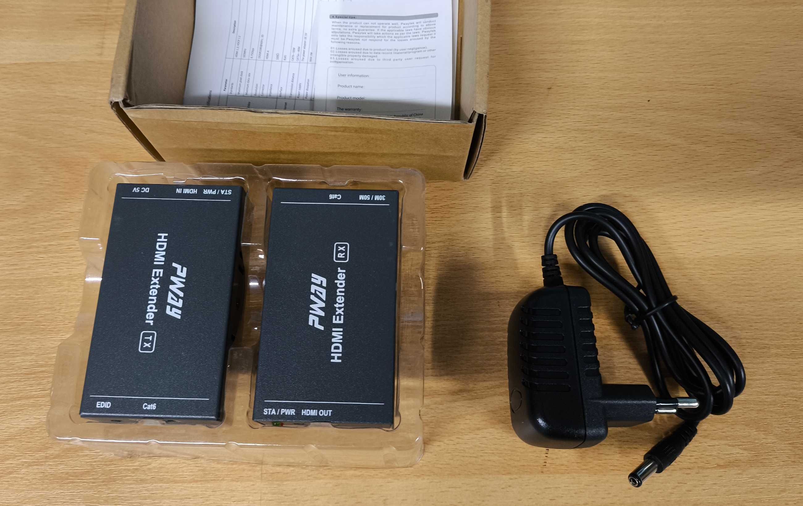 Przewodowy transmiter PWAY PW-PWHT202P 50 metrów kabel Cat5e/Cat6 2192