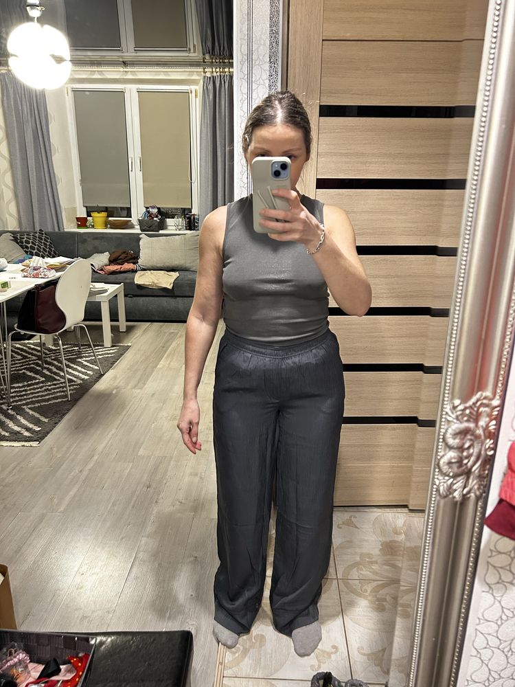 Атласні піжамні брюки Zara, сірі, S