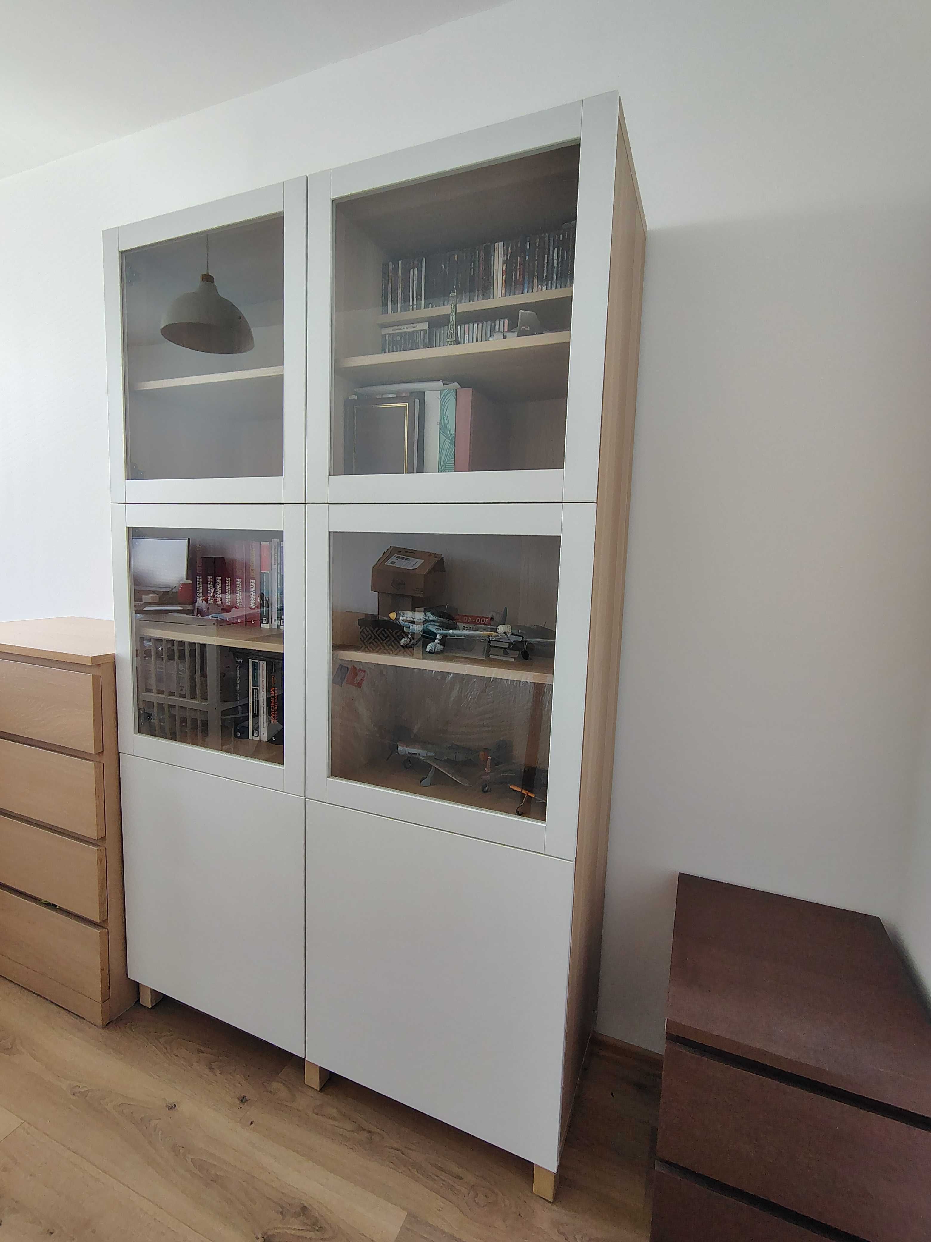 Szafa - witryna IKEA BESTA 2x 60x40x192cm, dąb, białe drzwi